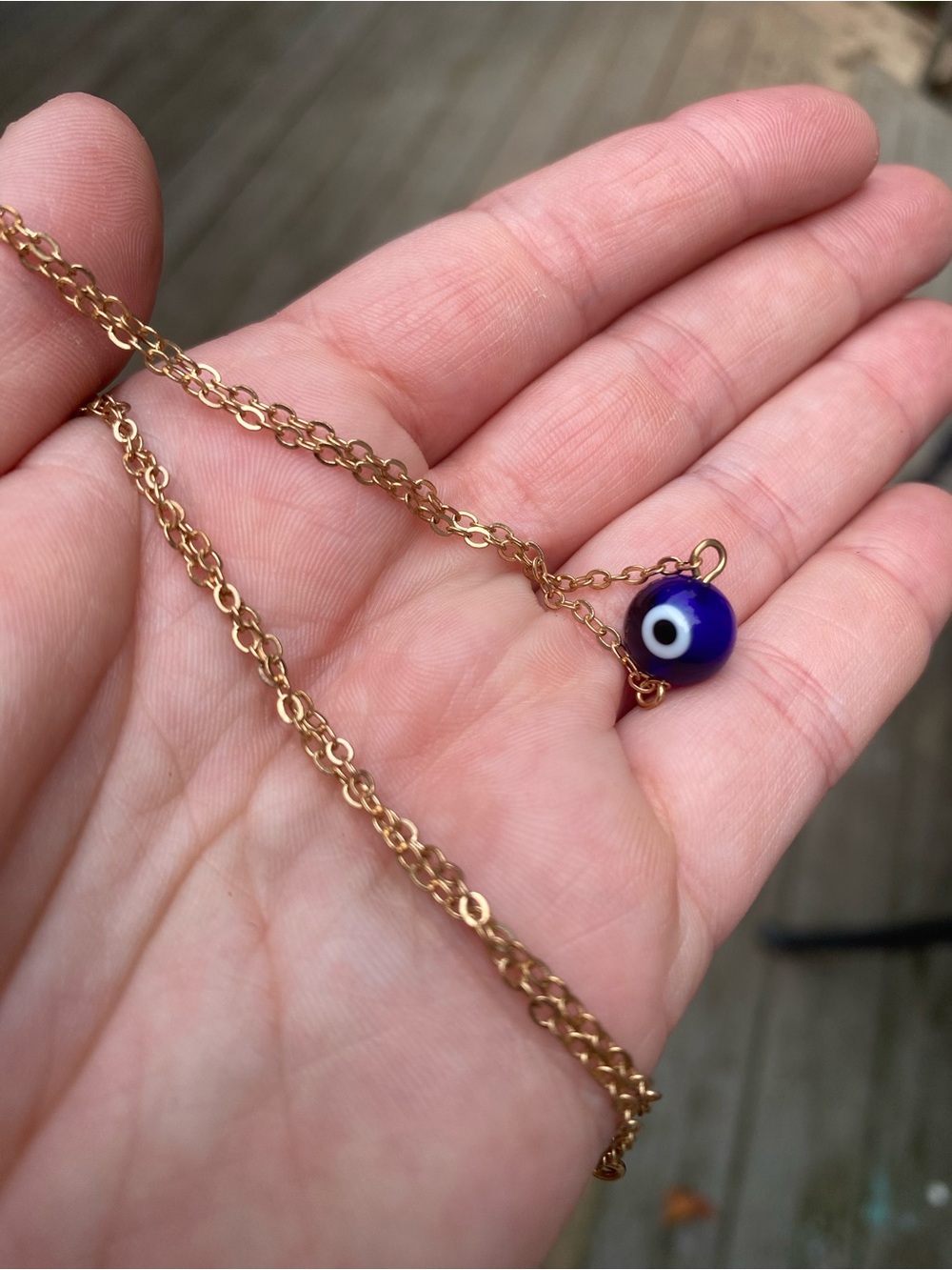 Gold Chain Necklace with Glass Blue Evil Eye Pendant